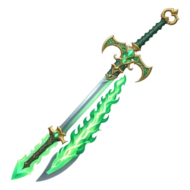 magical greatsword with a Eldritch green fire powers in it sticker