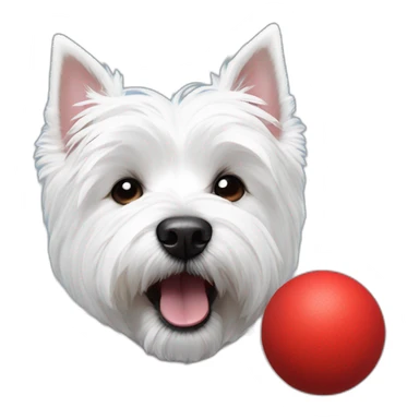 Westie dog with a red and blue ball in his mouth sticker