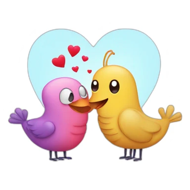 A worm and a Cute Bird who love each other with hearts around sticker