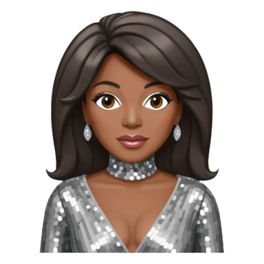 Mary Wilson from The Supremes with dark brown hair, silver outfit sticker