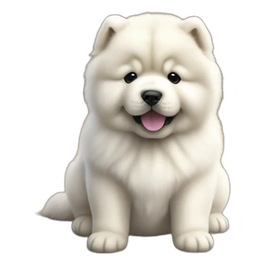 Chow chow white pup,asking for food,young cute,furry shiny dog cute, realistic, young,sitting on floor, beautiful picture, 4k, 16k sticker