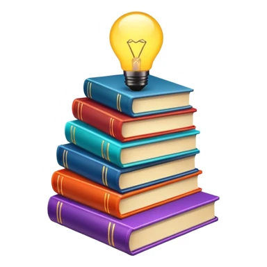 stack of books with a glowing idea symbol sticker