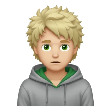Hot, fluffy messy  hair blond guy with green eyes and grey hoodie closed mouth sticker