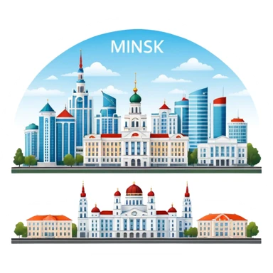 Minsk city skyline with iconic buildings and architecture sticker