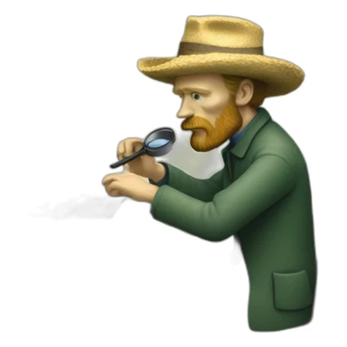 Vincent van Gogh working on a macbook with a magnifier sticker