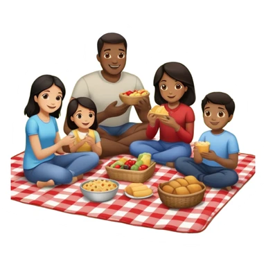 Diverse family picnic with Black parents and children with dark hair sitting on a blanket enjoying food outdoors sticker