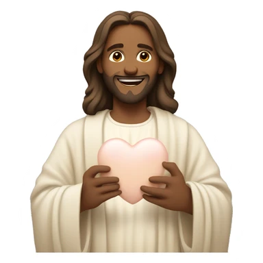 Jesus holding a pastel cream beige heart and smiling  sticker