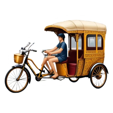 Cyclo rickshaw – Cinematic Realistic Cyclo Rickshaw, depicted as a charming, ornately painted three-wheeled cycle taxi with vintage detailing, set on bustling city streets under dynamic urban lighting that evokes cultural heritage and nostalgic charm. sticker