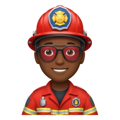 Young, male, dark skin, wearing sunglasses, firefighter uniform, happy sticker