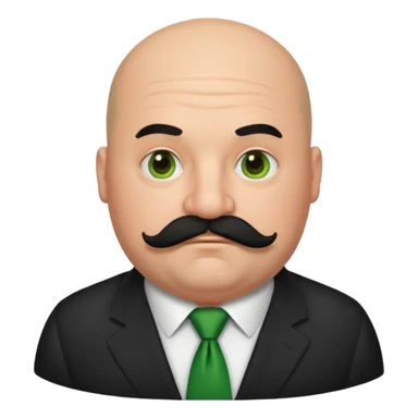 fat Bald guy with thick black mustache & green tie sticker