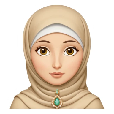 Hijabi, very light fair skin, arab nose, doll like face, almond shaped hazel eyes. Jewelry. sticker