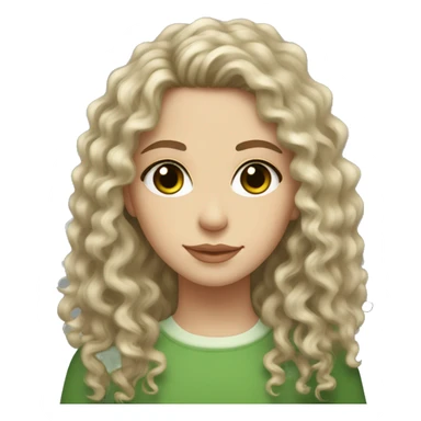 white girl curly long hair brown eyes, with glass of matcha sticker