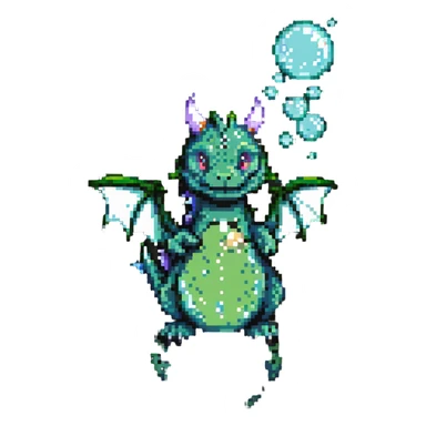 small green dragon shooting bubbles sticker