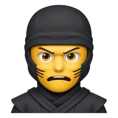 angry ninja face emoji, classic yellow emoji face, mouth fully covered by dark gray ninja uniform, only eyes visible sticker