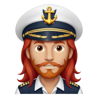 a male boat captain with long red hair no hair on face sticker