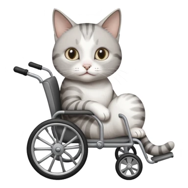 disabled grey and white small cat using cat wheelchair sticker
