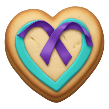 Cookie heart with teal purple awareness ribbon sticker