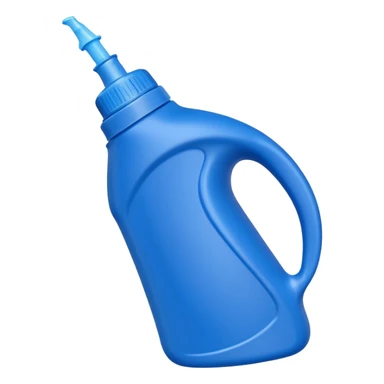 angled plastic squeeze bottle with curved neck and pointed nozzle for toilet rims, opaque or slightly translucent, bold colors blue, green, red, firm ergonomic shape, no label, brush, or toilet, apple emoji style, soft lighting, subtle shadows, transparent background, emoji scale sticker