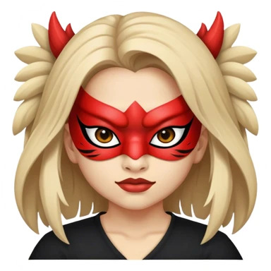 A white Latin girl with a tengu mask and black shirt  sticker