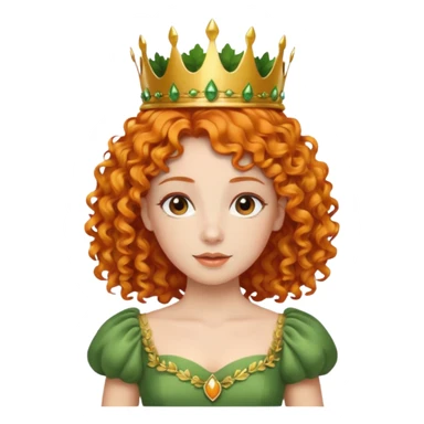 orange curly hair beautiful princess full body in leafy green dress elegant sticker