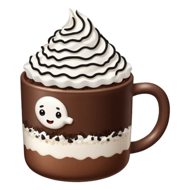 Hot chocolate with whipped cream and marshmallows on top of the whipped cream and also crunched Oreo crumbs. sticker