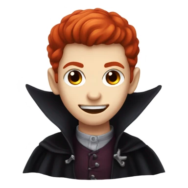 a vampire boy with red hair, fangs and red eyes, wearing vampire coat sticker
