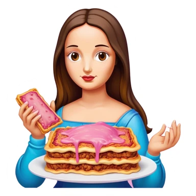 pop art neon Monalisa holding Melted pink gooey spam meat lasagna sticker