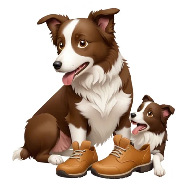 Border collie with a woman’s shoe sticker