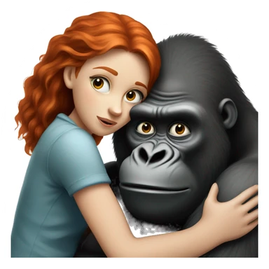 a redheaded girl with blue eyes hugging a fat smelly short gorilla sticker