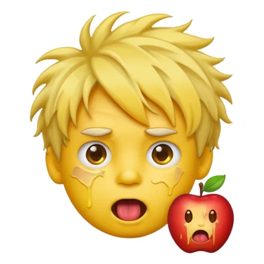 Create a cartoon-style emoji sticker of a dizzy or overwhelmed boy with a yellow face, X eyes, tongue out, and messy hair. The style should be similar to the Apple emoji style. Make him look exaggerated or disoriented in a funny way.”  sticker