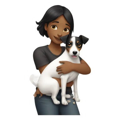 white black haired girl hugging jack russell terrier sticker