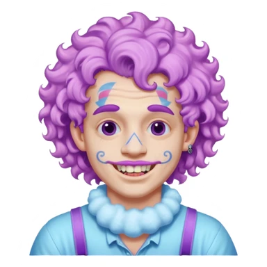 very cheerful colorful puffy violet curly haired man made out of cotton candy wearing teeth-braces and excessive face tattoos just face  sticker