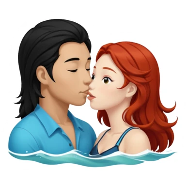 long black haired asian guy kiss redhead girl in ocean sticker