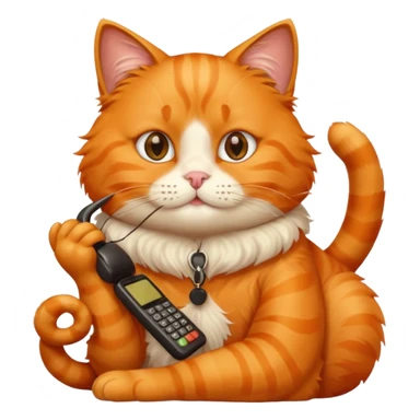 The orange cat is sitting and making a phone call. sticker
