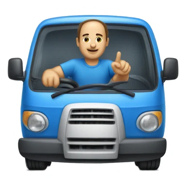 Italian man driving a blue van towing a generator sticker