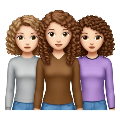 3 white girls, all of off this with brown hair but one whit straight one whit curly and one whit very curly(aesthetic)and chic clothes y2k, this girl have around 14 years, remember one girl does have straight hair  sticker