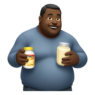 Fat man eating a jar of mayonnaise  sticker
