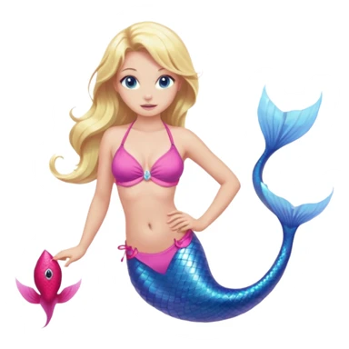 mermaid woman with blonde hair and blue eyes pink bikini top and pink tail sticker