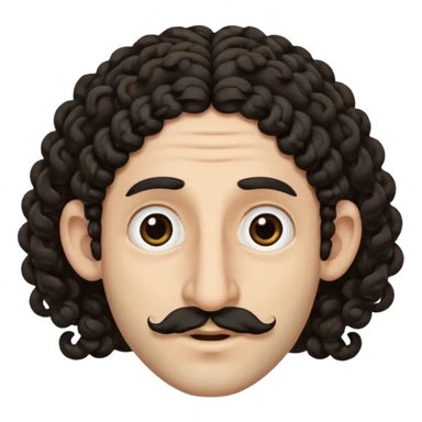 jewish jew man's face, wearing a tiny black kippah and 2 curly long hair strands near the ears, big nose, only face, no body, no mustache sticker