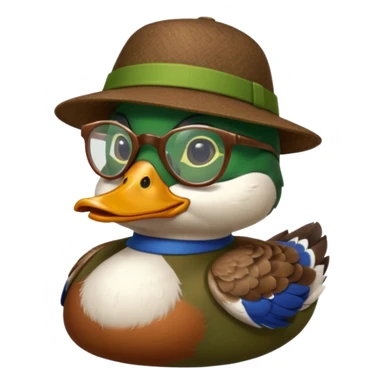 Create a mallard which has a hat and a glasses
 sticker