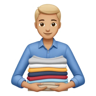 person folding clothes, neat stack of shirts, cheerful and tidy sticker
