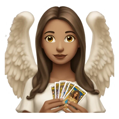Beautiful angelic girl with straight brown hair with tarot cards sticker