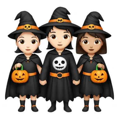Three best friends, cute Halloween black, white, and Asian sticker