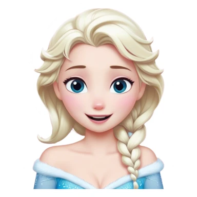 Cinematic Adorable Elsa Portrait Emoji, Giggling as tiny snowflakes swirl around her, cheeks flushed pink from the cold, eyes twinkling with warmth, a heart-melting mix of beauty and playfulness! sticker