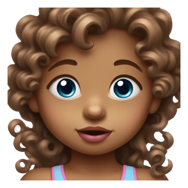 Baby girl with big blue eyes, curly brown hair, and a pink pacifier in her mouth sticker