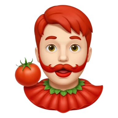 funny theater actor character who ate tomatoes, tomato sauce around mouth, dramatic expression, stage costume collar, 3D cartoon, mobile game icon style, clean background, no text, no watermark
 sticker