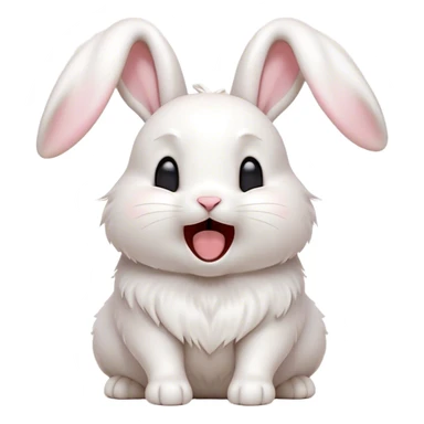 Cinematic Cute Yawning White Rabbit Portrait Emoji, Head tilted slightly with a dramatic, wide-open yawn, showcasing a smooth, silky white fur with floppy ears, round dark eyes barely open in drowsy contentment, Simplified yet irresistibly adorable features, highly detailed, glowing with a soft, cozy glow, high shine, relaxed yet expressive, stylized with a touch of whimsy, bright and endearing, soft glowing outline, capturing the essence of a sleepy yet affectionate bunny, so drowsy it feels like it could stretch out of the screen and curl up for a nap! sticker