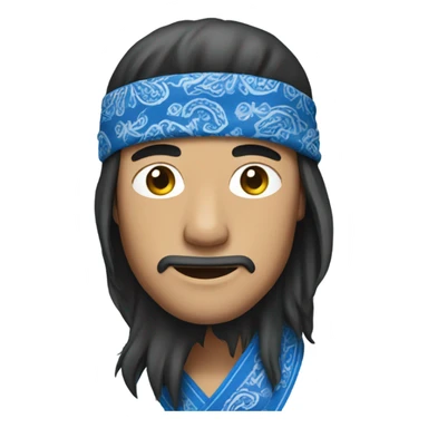 Asian man with long hair wearing blue paisley bandanna sticker