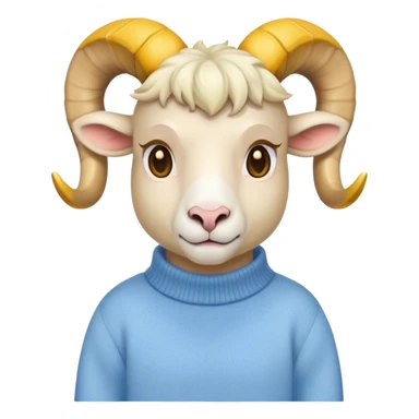 white ram with yellow horns wearing a light blue sweater sticker