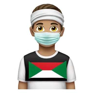 Face with face mask, palestine flag headband,boy, white boy,  sticker